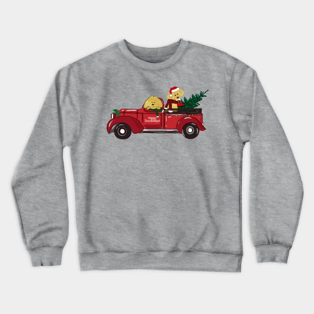 Cartoon Goldendoodles Red Christmas Truck Crewneck Sweatshirt by EMR_Designs